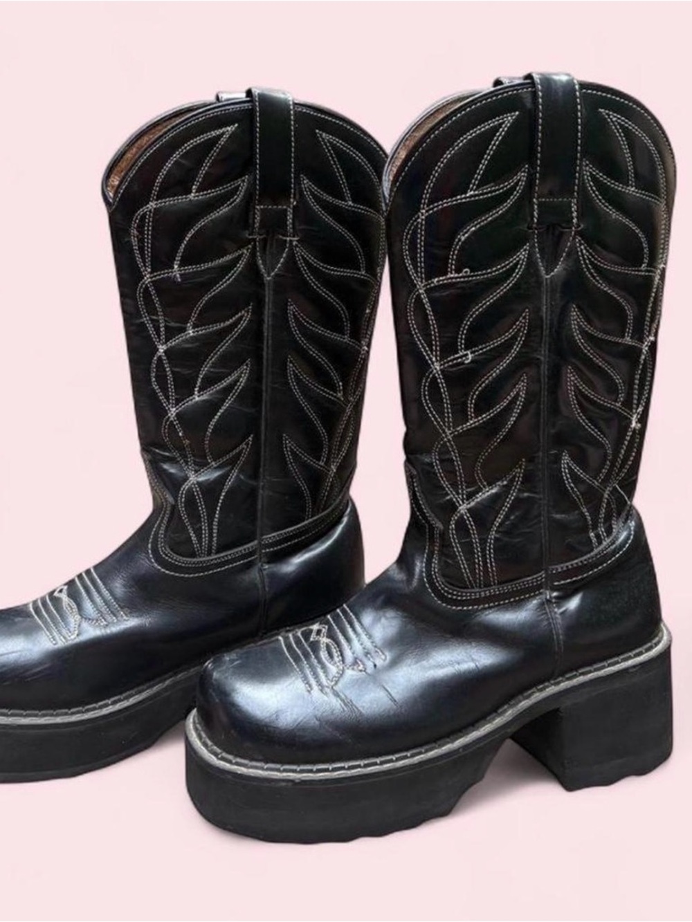 Vintage y2k rare John Fluevog platform cowgirl boots - size 7 - Picture 3 of 5